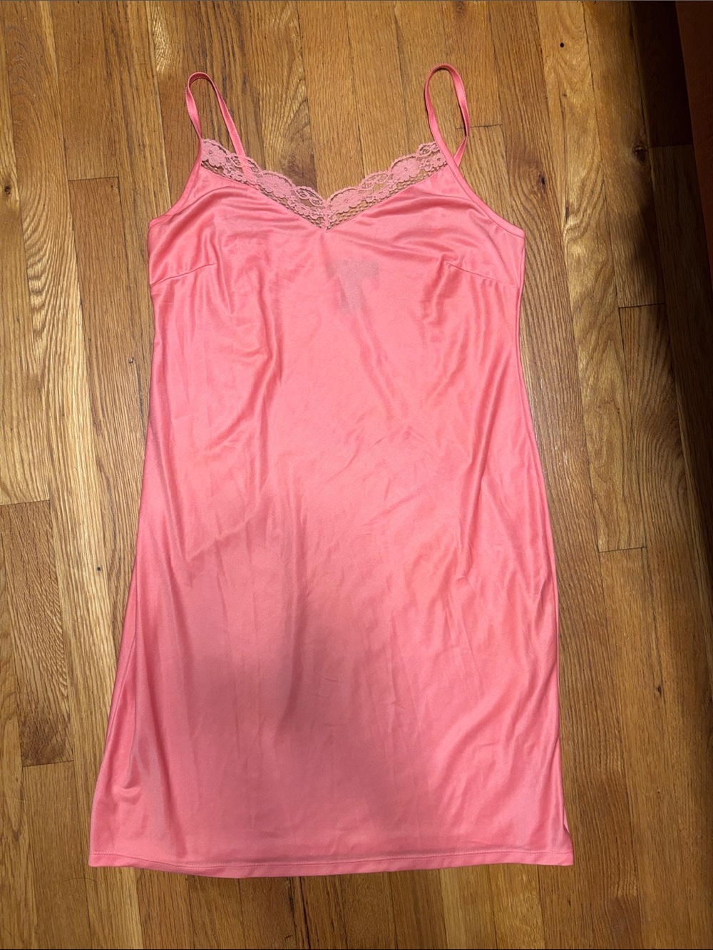 Satin Lace-Trim Chemise Slip - Pink Dress